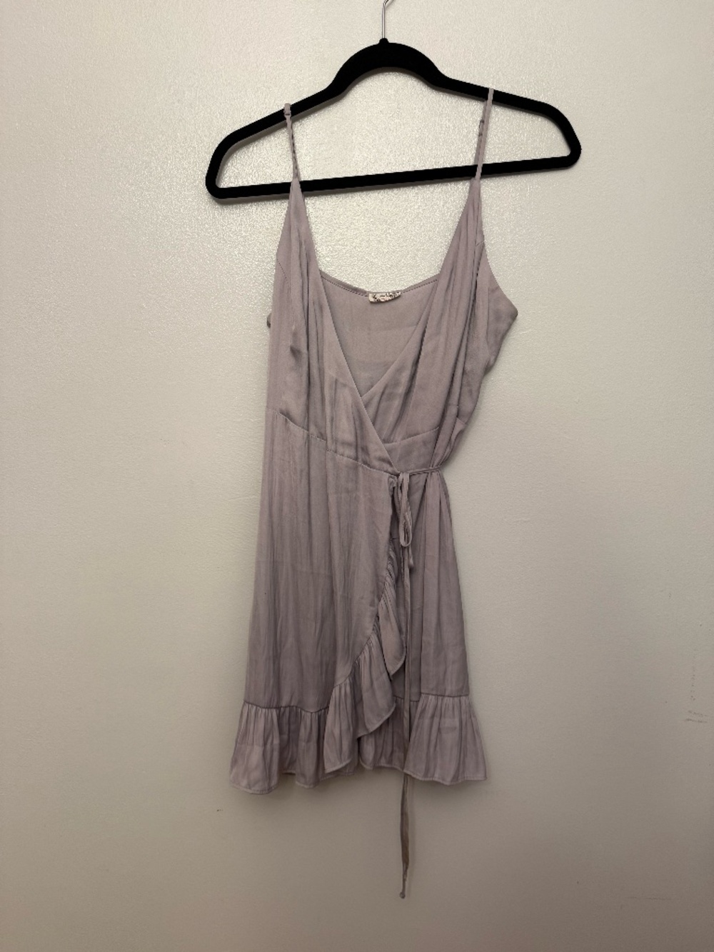 FREE PEOPLE ALL MY LOVE WRAP SHINE MINI DRESS in Lilac